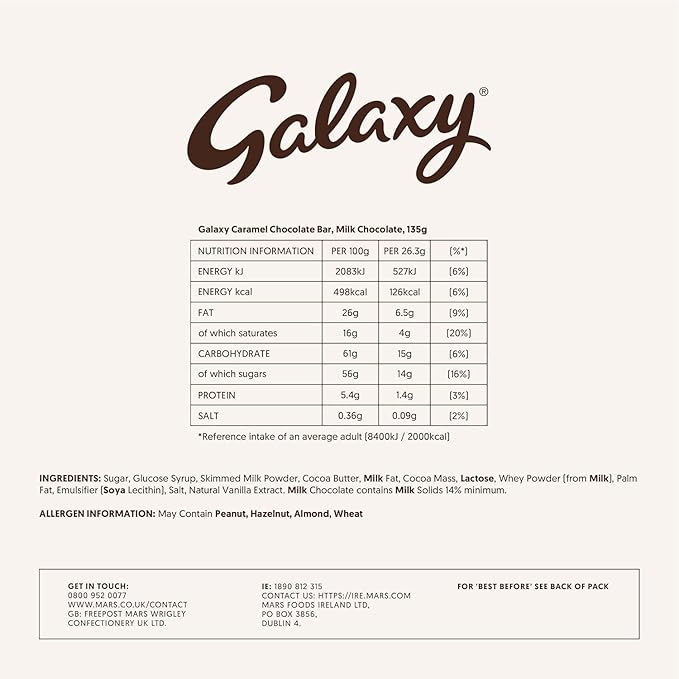 Galaxy Caramel Chocolate Block - 135g - Pack of 4 (135g x 4)