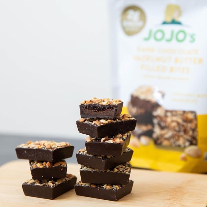 JOJO's Dark Chocolate Hazelnut Filled Healthy Snack Low Sugar Low Carb Gluten Free Paleo &amp Keto Friendly Made with Plant Based Hemp Protein Vegan (4 Count)