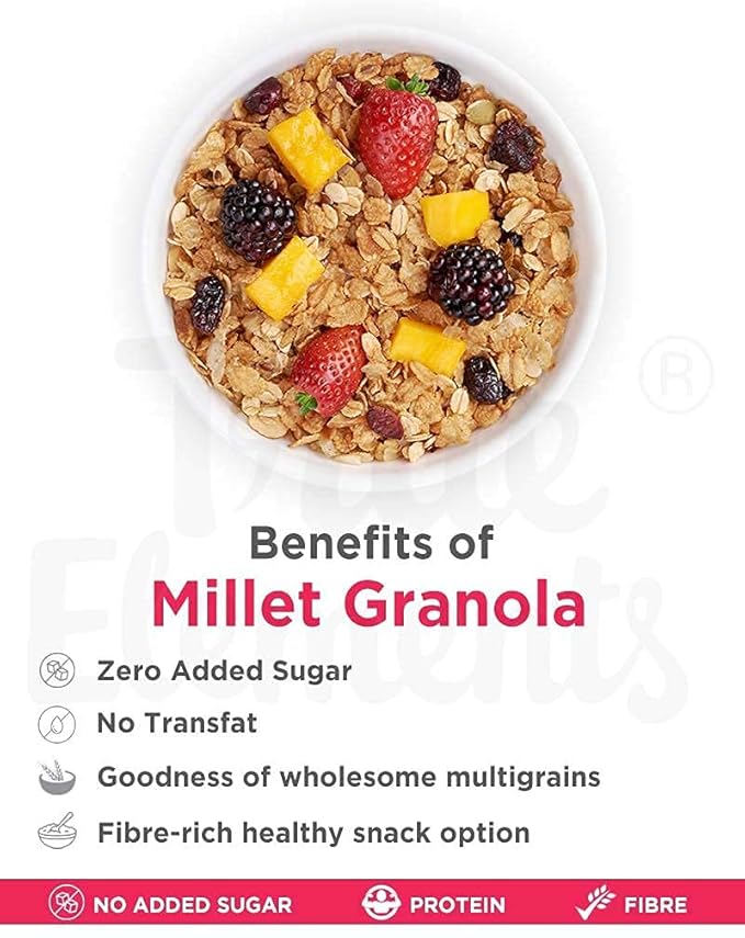 True Elements Millet Granola 31.74 Oz - with 21% Millets like Jowar Flakes &amp Bajra Flakes | Granola for Breakfast | Healthy Food