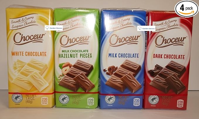 Choceur White Chocolate Milk Chocolate Hazelnut Pieces Milk Chocolate Dark Chocolate 7oz 200g (4 Small Bars)