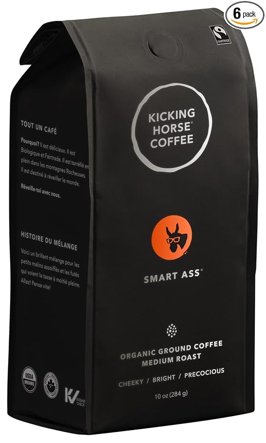 Kicking Horse Coffee Smart Ass Medium Roast Ground Certified Organic Fairtrade Kosher Black284 g (Pack of 6)