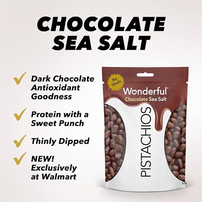Dark Chocolate Sea salt Pistachios - No-Shells Gourmet Nut Candy Snack 8 oz Total Resealable Bag Premium Pistachio Treat Protein &amp Fiber Rich Perfect for Gifting or On-the-Go (Sea Salt)