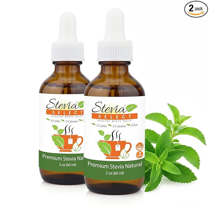 Stevia Select Plain Stevia Liquid Drops - Zero Calorie Sweetener - All Natural Liquid Pure Stevia Extract - Plant Based Sugar Substitute - Keto Sweetener &amp Sugar Alternative 2 Oz (2 Pack)