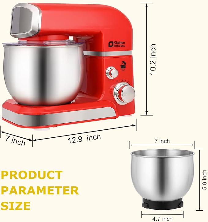 Stand Mixer Kitchen in the box 3.2Qt Small Electric Food Mixer6 Speeds Portable Lightweight Kitchen Mixer for Daily Use with Egg WhiskDough HookFlat Beater (Red)