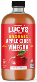Lucy's Family Owned - USDA Organic NonGMO Raw Apple Cider Vinegar Unfiltered Unpasteurized With the Mother 34oz GLASS Bottle
