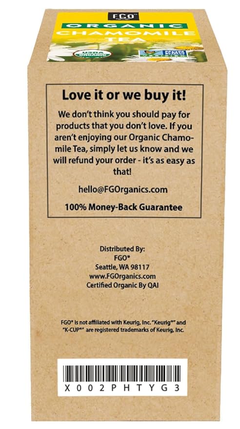 FGO Organic Chamomile Tea K-Cup Pods for Keurig 24 Count (Pack of 1) Naturally Caffeine-Free Herbal Tea USDA Organic Non-GMO &amp Recyclable