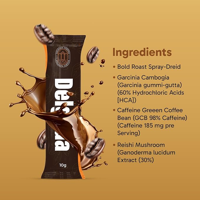 Delgada Instant Coffee - Premium Ganoderma Rich Bold Taste - Healthy Mushroom Insant Coffee 25 Sachets