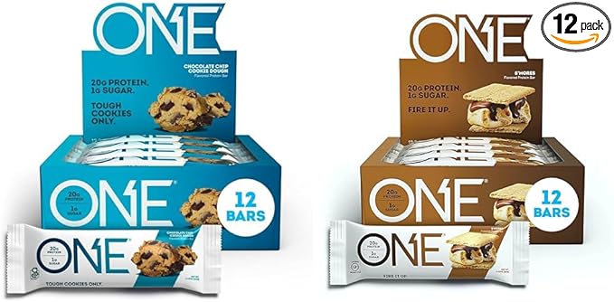 ONE Protein Bars Chocolate Chip Cookie Dough Gluten Free Protein Bars with 20g Protein &amp Protein Bars Smores Gluten Free Protein Bars with 20g Protein and only 1g Sugar