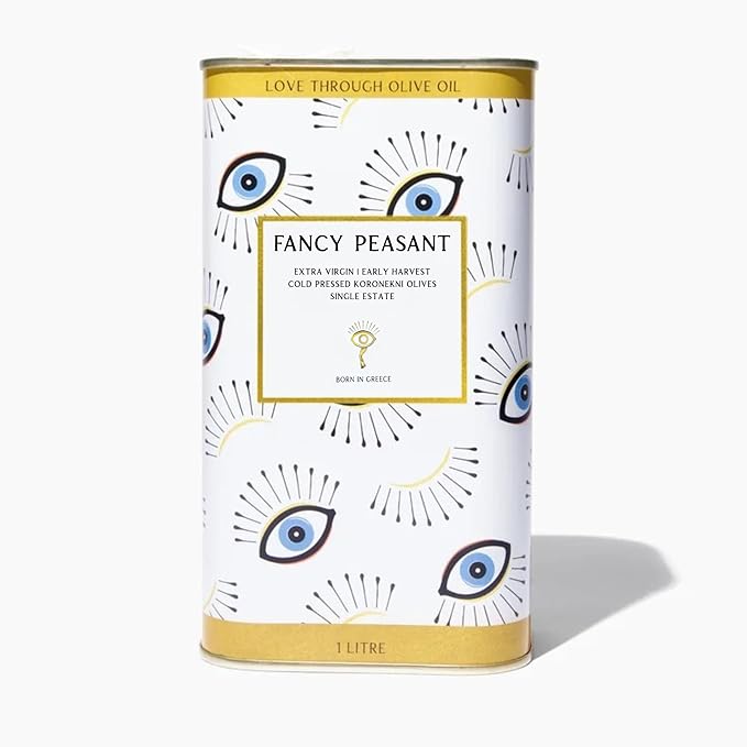 Fancy Peasant Everything Olive Oil 1L Tin of Greek Extra Virgin Olive Oil Polyphenol Rich EVOO with Olives from Greece