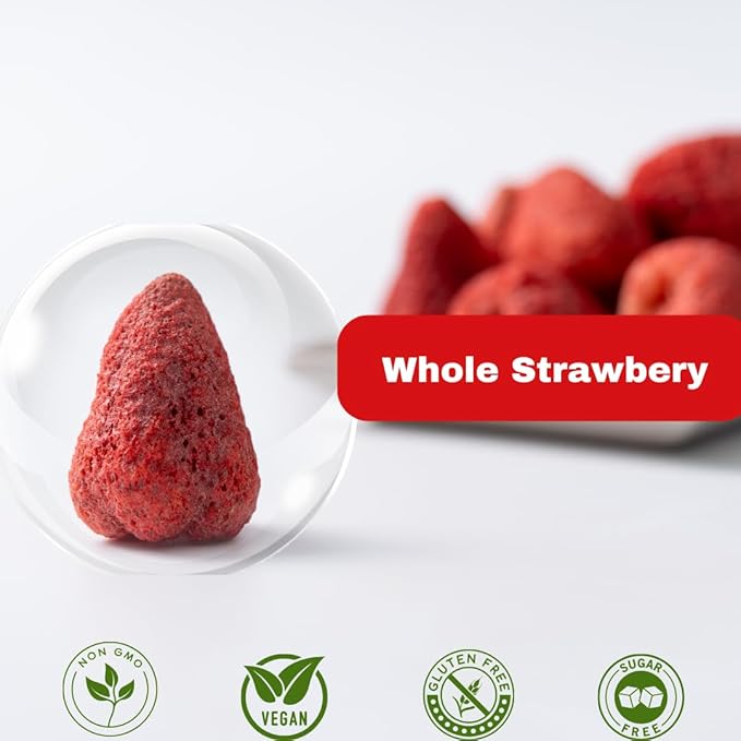 Juju-Oops Whole Freeze-Dried Strawberry | 100% All Natural Crunchy &amp Healthy | Family Party Size – Best Snack for Kids &amp Adults | Non-GMO No Sugar &amp Additives Added Vegan Gluten free |