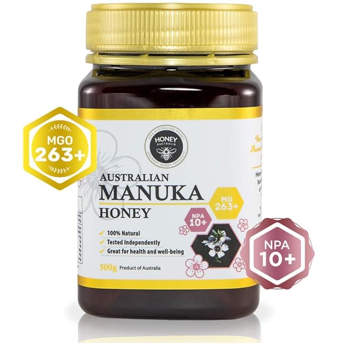 Honey Australia Manuka Honey MGO 263+ | 17.6 oz | Raw Organic Pure Honey for Daily Wellness &amp Energy | Natural Sweetener &amp Health Boost | Rich in Nutrients Delicious Creamy Flavor