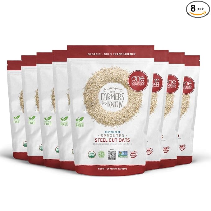 One Degree Organic Foods Sprouted Steel Cut Oats USDA Organic Non-GMO Gluten Free Oatmeal 24 oz. 8 Pack