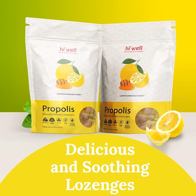 (Pack of 2) Hi Well Propolis Manuka Honey Lozenges Lemon&ampManuka Honey 500g