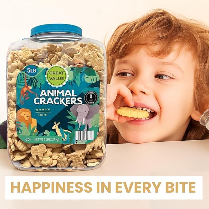 Animal Crackers 5 lb Bulk Tub Lightly Sweet Classic Snack - A Resealable Party Size Container for Pantries Events &amp Large Groups