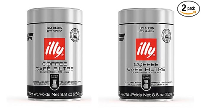 illy Extra Dark Roast Coffee Ground Drip 8.8-Ounce Can (Pack of 2)