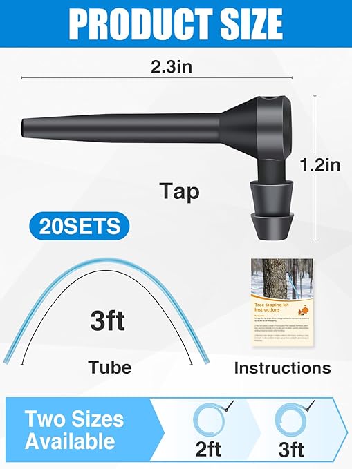 20 Set Maple Syrup Tapping Kit - Maple Tree Taps and 3ft Food Grade Tubing Drop Lines Extractors Syrup Spile Sugaring Starter Supplies