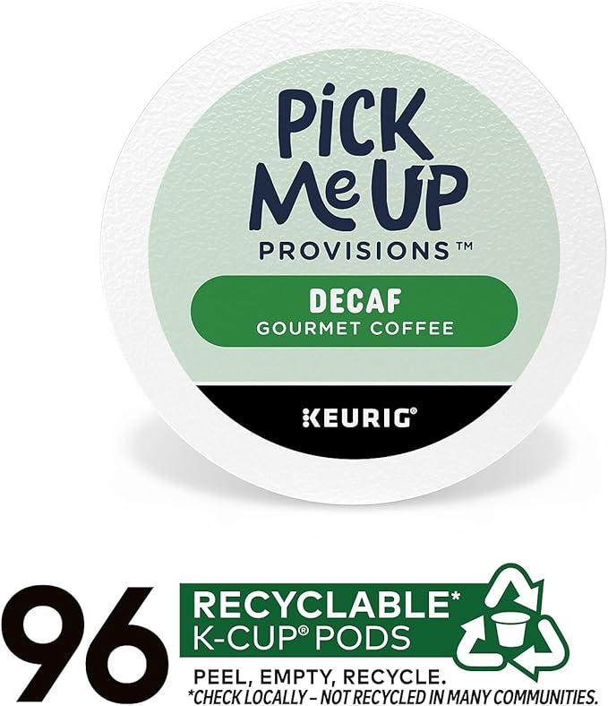 Pick Me Up Provisions Single-Serve Coffee Capsules &amp Pods Medium Roast Decaf 96 Pack K-Cup Compatible Single Serve Coffee Breakroom Office 100% Arabica Coffee