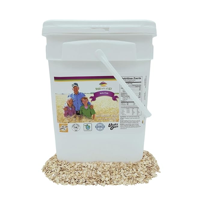 Rolled Oats 10 lb Bucket Lab tested Chemical Free NON-GMO Kosher Certified Emergency Food Supply 15 year shelf Life Old Fashioned Oatmeal