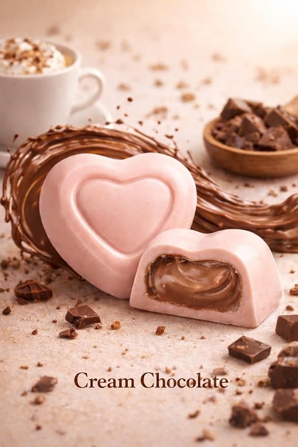 OMNIYA Delicacy - Luxury Chocolate Heart Box - 16 Pcs Heart Shaped Chocolate w/ 4 Flavors (Raspberry Coffee Pistachio &amp Chocolate) Premium Gourmet Creme Filled Chocolate for Special Occasions