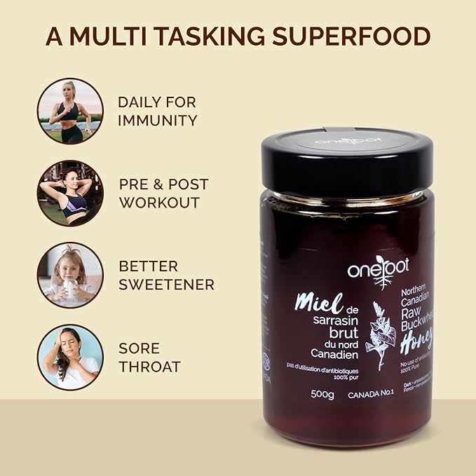 OneRoot Raw Honey Trio Bundle - Canadian Flower Organic Canadian Flower &amp Buckwheat Honey Combo 17.6 Oz Each - Antioxidant-Packed Natural Sweeteners