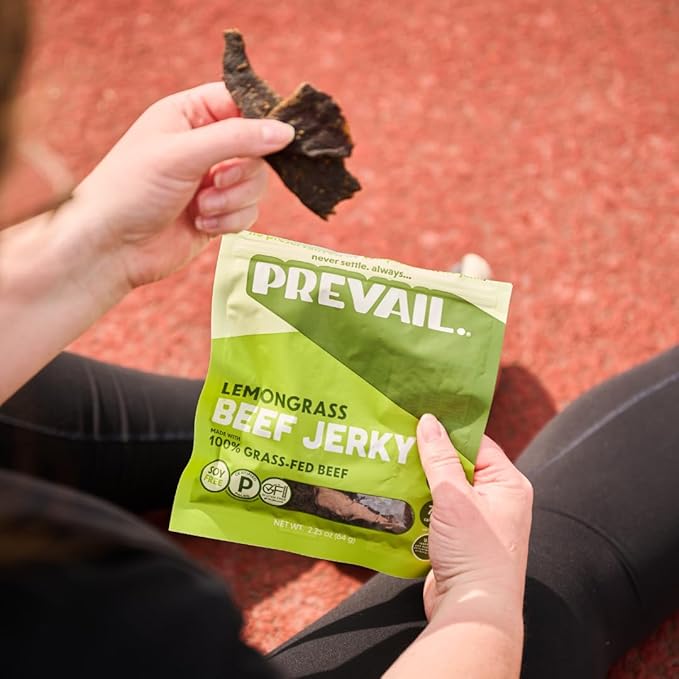 PREVAIL Lemongrass Grass-Fed Beef Jerky | Gluten Free | 100% Grass-Fed | High Protein Snacks | Free of Preservatives | No GMO's | Pack of (3) Bags | 2.25oz