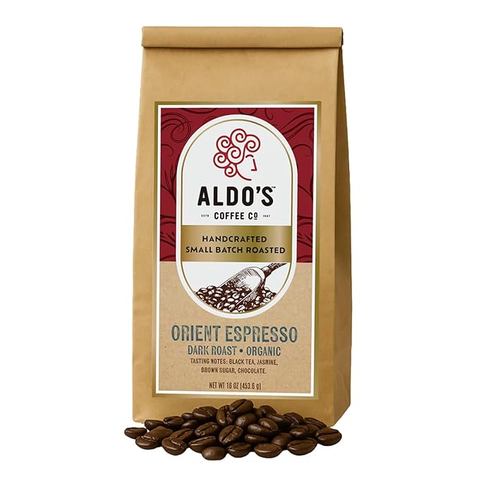 Aldo’s Coffee Co. Orient Espresso – Organic Dark Roast Coffee Signature Espresso Blend Small Batch Roasted Delivered Fresh 1 Pound (16 oz) (Coarse)
