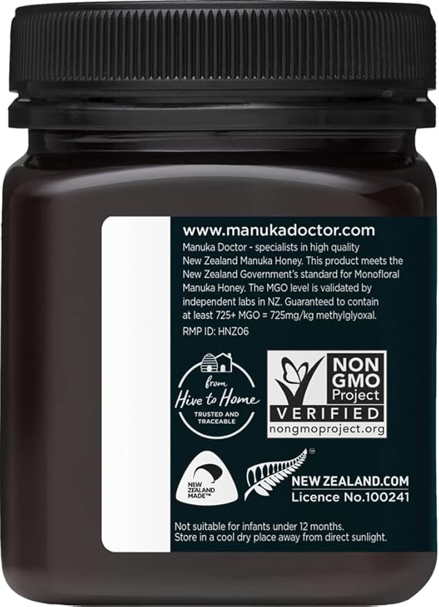 Manuka Doctor - MGO 725+ Manuka Honey Monofloral 100% Pure New Zealand Honey. Certified. Guaranteed. Raw. Non-GMO (8.75 oz)