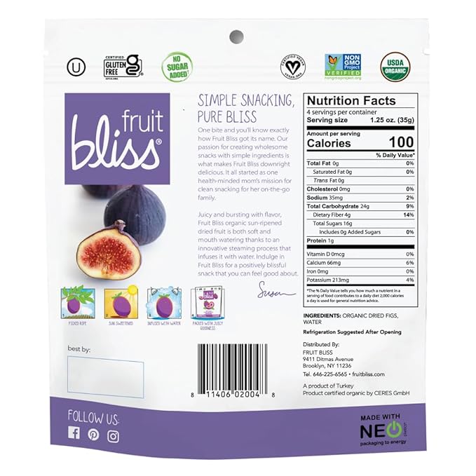 Organic Turkish Figs Dried Fruit Snacks 6 Pack 5oz