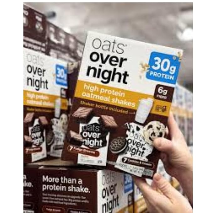 Oats Overnight Variety Pack 30g Protein Oatmeal Shake Cookies &amp Cream &amp Fudge Brownie High Protein Breakfast Drink Mix Just Add Milk 14 Pack + Shaker Bottle Included