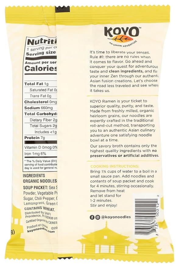Koyo Foods Lemongrass Ginger Dry Ramen 2.1 Oz (Pack of 12)