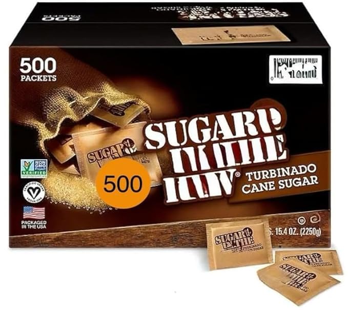 Sugar Raw/Raw Natural Cane Brown Sugar Turbinado 500 Count Pack of 1 Natural Sweetener for Drinks and Baking Packets for Home Office Coffee Bar GiftRestaurants &amp Coffee Stations