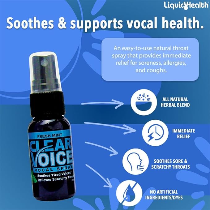 Clear Voice Oral Throat Spray Singing Ease Clarity Soothing Dampener Moisturizer Relief Vocal Eze Reducer Booster Treatment Made in USA Fresh Mint Flavor (2 Pack)