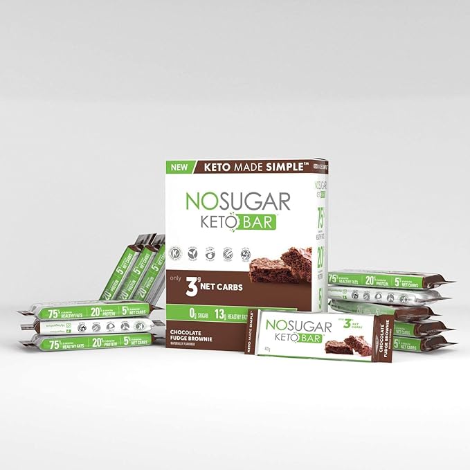 No Sugar Keto Bar Snack - Low Carb No Sugar Keto Snack Food with Keto Friendly Macros (24 x 1.41oz Bars Fudge Brownie)