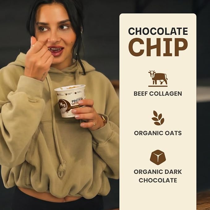 Beef Cakes Beef Collagen Protein Oatmeal (12 Pack Dark Chocolate Chip) – 14g Protein Clean Ingredients No Dairy or Seed Oils – High Protein Breakfast for Athletes