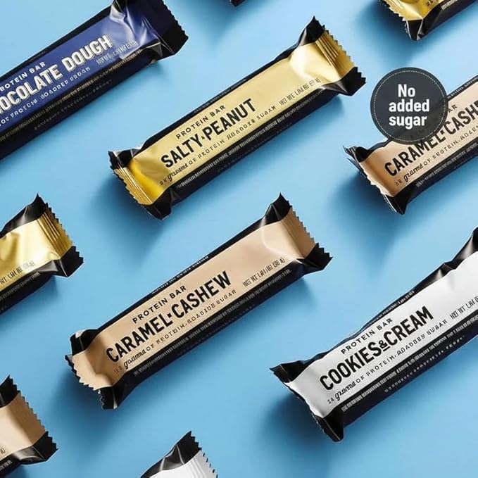 BarbeIIss - High-Protein Snack Bars – Protein Bar Variety Pack (9 Count) 20g Protein No Added Sugar Cookies &amp Cream Salty Peanut Caramel &amp Cashew