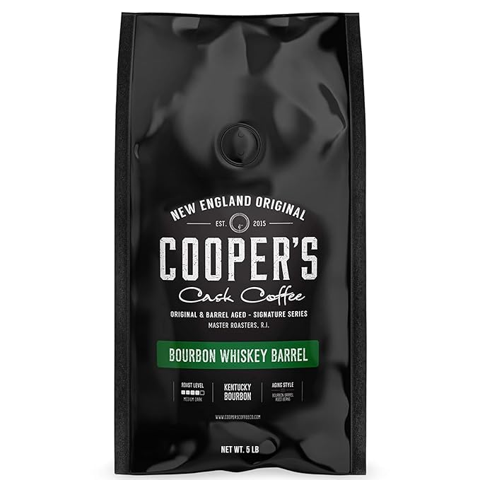 Bourbon Barrel Aged Coffee Single-Origin Colombian Beans Aged in Kentucky Bourbon Whiskey Barrels Medium Dark Roast Whole Bean 5 lb