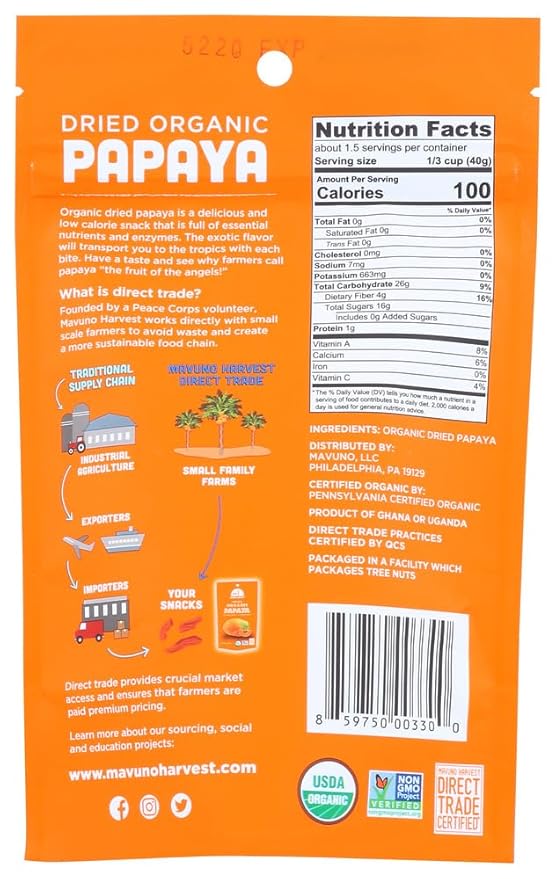 Mavuno Harvest 104-2-W 100% Organic44 Fair Trade Dried Papaya - Pack of 6
