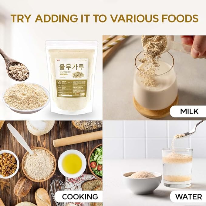 Korean Job's Tears Powder – 100% Roasted or Raw Yulmu from Korea Finely Ground No Additives Plant-Based Ingredient for Smoothies Porridge and Cooking 볶은율무가루 (10.6 oz (300g) Roasted Job's Tears)