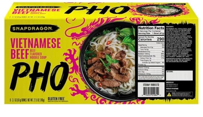 Vietnamese Pho Beef Noodle Soup Snapdragon 9 Bowls Pack Ready in 3 Minutes Gluten-Free Imported From Vietnam