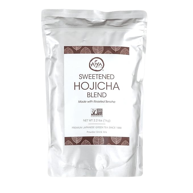 Aiya Sweetened Hojicha Matcha Blend - Nutty Roasted Green Tea Powder with Cane Sugar - Perfect for Lattes &amp Smoothies | 1kg Bag (2.2 lbs)