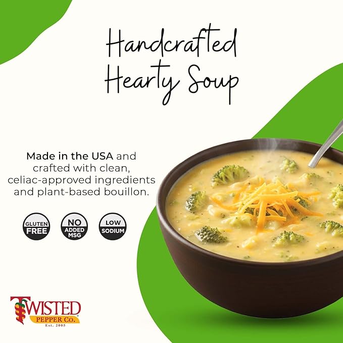 Twisted Pepper Co. Broccoli Cheddar Soup Mix: Gluten-Free – Handcrafted Soup – Rich Creamy &amp Cheesy Flavor Fast &amp Easy Comfort Meal Ready in 30 Minutes Serves 6 Add Water &amp Milk