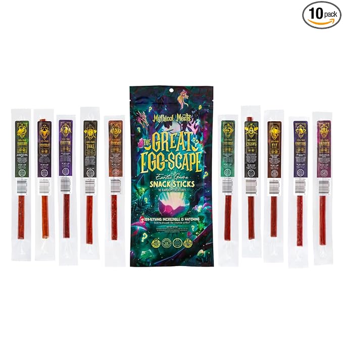 Mythical Meats Easter Meat Pack Exotic Game Meat and Beef Sticks Snack Stick Variety Pack – 10 Count Random Assortment – Easter Gift Bag – High Protein Gluten Free MSG Free Meat Sticks