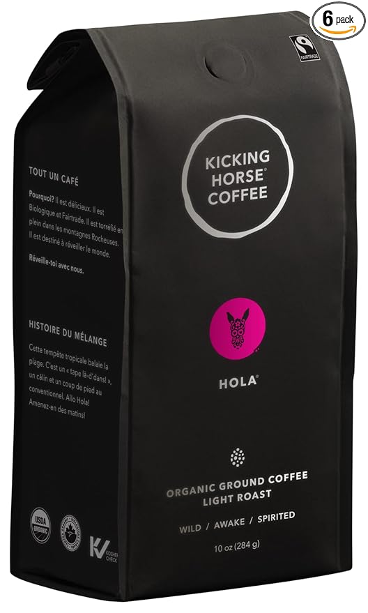 Kicking Horse Coffee Hola Light Roast Ground 284 g (Pack of 6) - Certified Organic Fairtrade Kosher