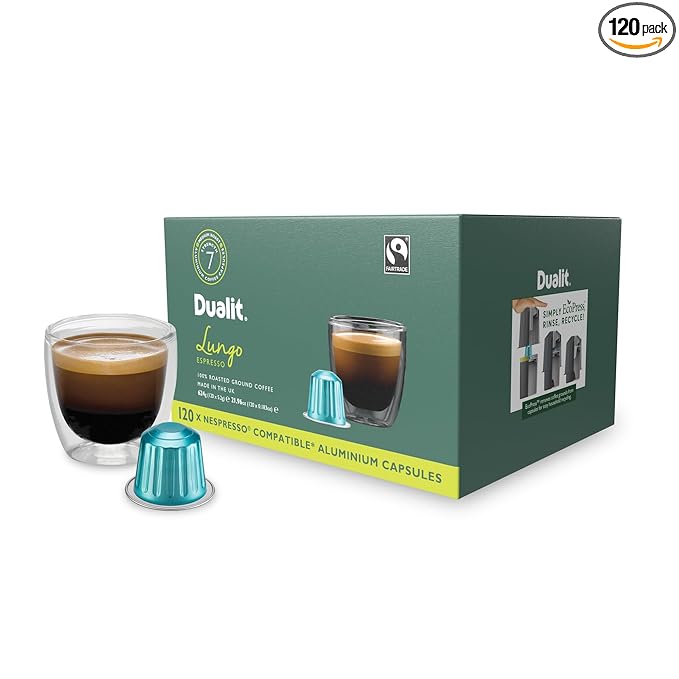 Dualit Original Line Compatible* Lungo Americano Recyclable Aluminium Coffee Capsules | 120 Pack - 12 X 10 Pk - 120 Servings of Premium Eco Friendly Coffee Pods - 100% Recyclable Original Line Compati