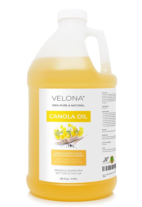 velona Canola Seed Oil 1 Gallon / 128 Fl Oz | 100% Pure and Natural Carrier Oil | Refined Expeller pressed | Cooking Dressing Skin Face Body Hair Care | Use Today - Enjoy Results