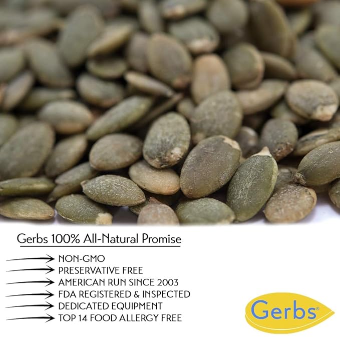 GERBS Unsalted Pumpkin Seed Kernels 2 LBS|Top 14 Allergy Free Food |Use in salads yogurt bake oatmeal trail mix|Grown in Canada packed in US