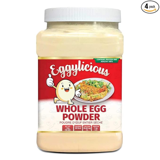Eggylicious - Pack of 4 - Whole Egg Powder Dried Natural Protein Powder Made from Fresh Eggs White &amp Yolk Mixed Pasteurized Non-GMO No Additives Used for Baking Icing1lbs(16oz)