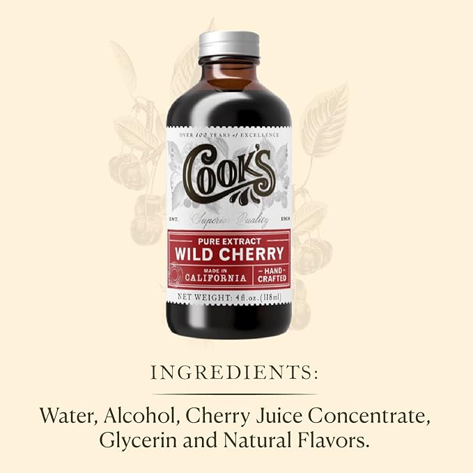 Cook's Wild Cherry Extract for Baking Preserves Syrup Cookies Cakes 8 oz