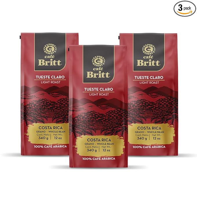 Café Britt® - Costa Rican Light Roast Coffee (12 oz.) (3-Pack) - Whole Bean Arabica Coffee Kosher Gluten Free 100% Gourmet &amp Light Roast