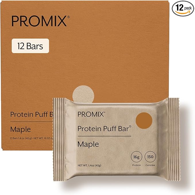 ProMix Nutrition Protein Puff Bars - Maple - Marshmallow Crispy Treat - High Protein &amp Low Calorie - 12 Bars